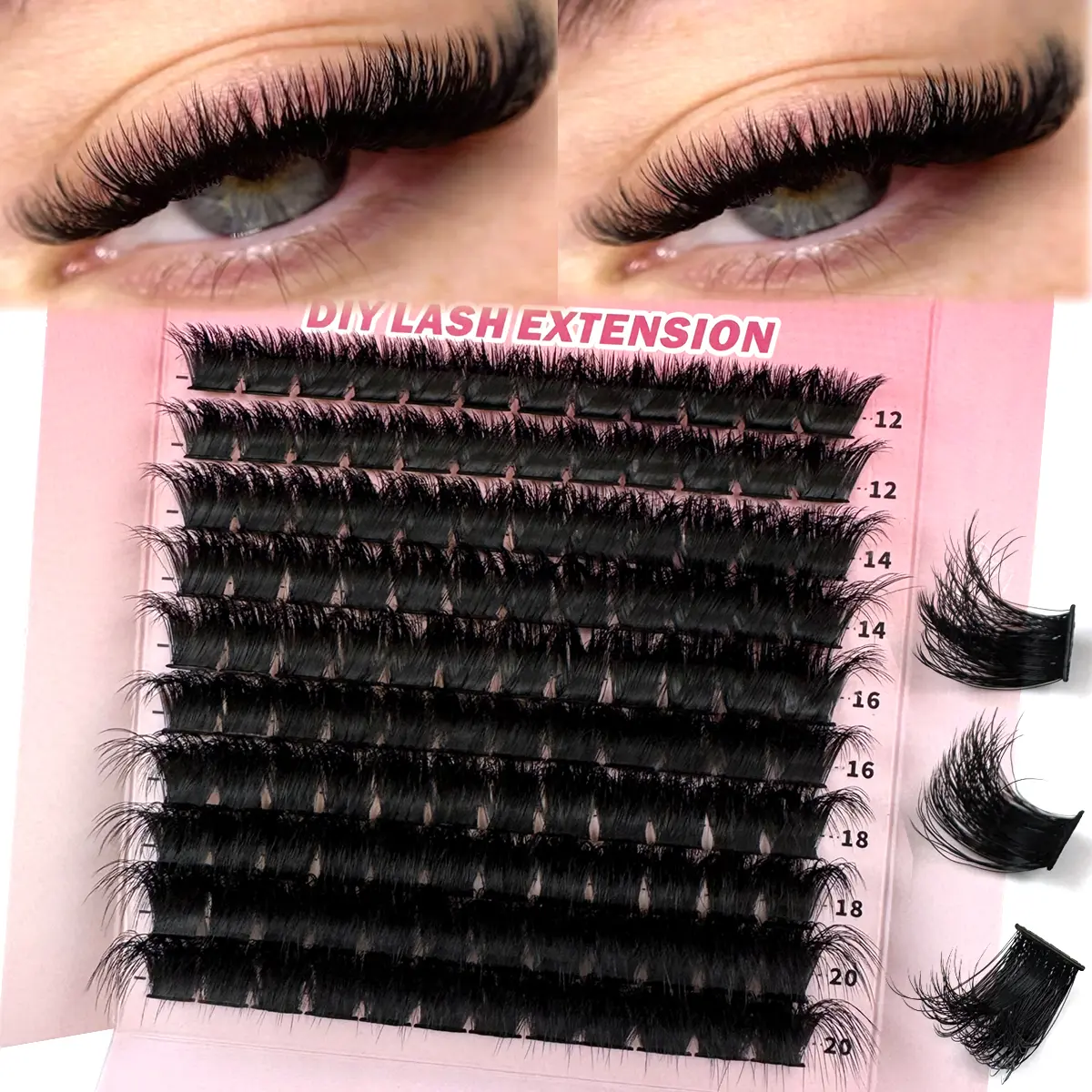 UMIRYAO  80D/100D/120D/160D/200D DIY Cluster Eyelashes 200pcs/180pcs/160pcs/140pcs/120pcs 8D Luxury Fluffy DIY Cluster Lashes - 14-20mm Mixed Length Lash Extension 0.07mm Russian D Curl Thick And Reusable Dramatic Lashes Easy For Beginners