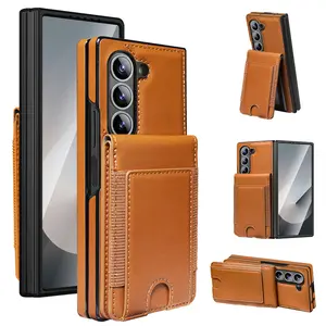 Kickstand Credit Cards Leather Phone Case For Samsung Galaxy Z Fold 7 Fold 6 5 4 3 Wallet Tempered Glass Film Back Cover