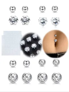 Shiny Cubic Zirconia Stick-On Belly Button Rings, Sparkling Zircon Inlay, Non-Piercing Body Jewelry for Women & Girls, Perfect Birthday Gift Idea
