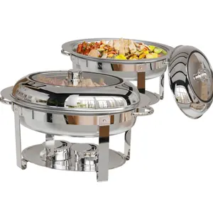 ROVSUN 2/4 Packs Oval Chafing Dish for Buffet, 6QT Stainless Steel Chafing Dish Buffet Set with Glass Lid, Chafers and Buffet Warmers Sets for Party, Catering, Wedding, Banquet, Graduation