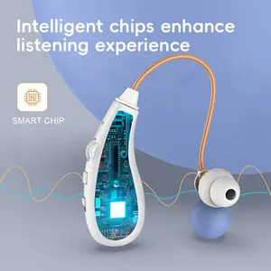 Chargeable hearing amplifier with comfortable earplugs, portable design, li-polymer -ABS material, sound amplifier for ears, travel audio accessories, sleek amplifier design, durable audio equipment.