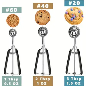1/3pcs Stainless Steel Cookie Scoop Set with Non-Slip Rubber Handle, Uncharged Power Mode, Includes 1/2/3 Tablespoon Sizes, 18/8 Baking Scoops with Trigger Release for Ice Cream and Cookie Dough.