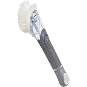 Celox Soap Dispenser Dish Brush with Soap Button for Cleaning Pots and Dishes, Gray