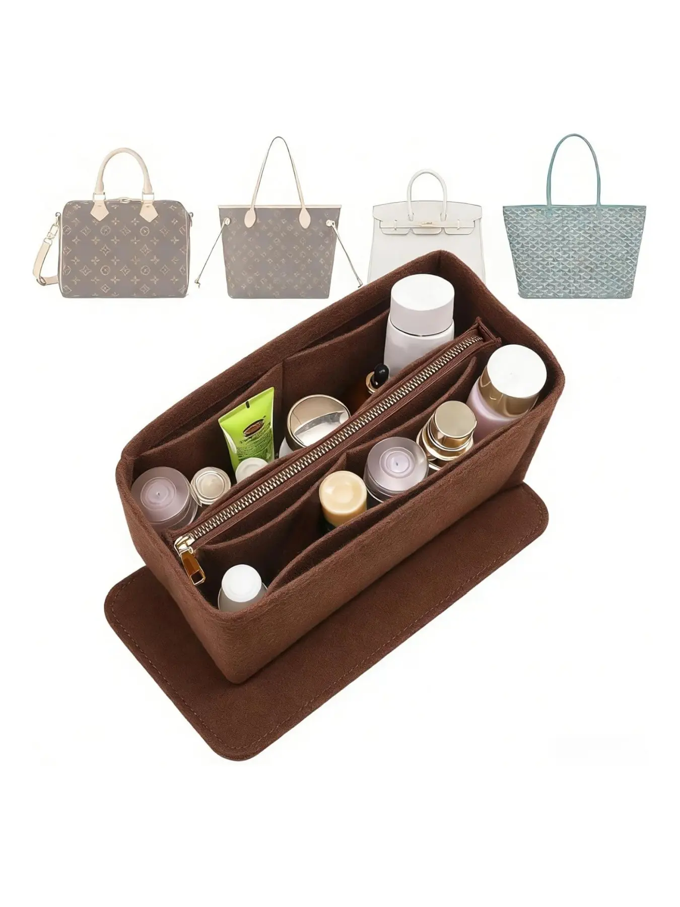 2026 Purse Organizer Insert for Handbags with Base Shaper, Makeup Organizer Pouch, Travel Organization Pouch, Purse Organizer Pouches, 2pc Set Bag Organizer with Zipper, Felt Bag Organizer fits Speedy, Handbag Storage, Bag for Women, Travel Organizers