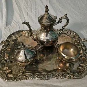 Vintage International Silver Company, Platter, Teapot, Sugar and Creamer Set