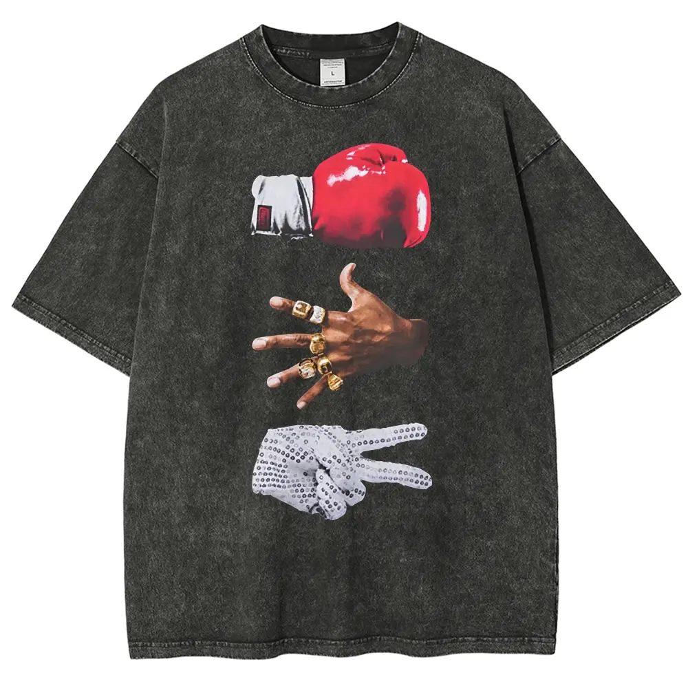 Men's Streetwear T-Shirt with Retro Boxing Graphic - Vintage Washed Heavyweight Top, Oversized Shortsleeve Round Neck, Ideal for Mens Gifts, Menswear, Heavyweight Tee, Soft Fabric, Graphic Tees, Mens Clothing, Unisex Sizes, Machine Wash, Shirts