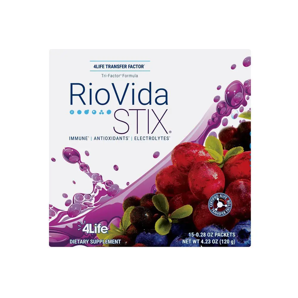 4Life Transfer Factor RioVida Stix Tri-Factor Formula - Support Healthy Immune System with Elderberry, Blueberry, Pomegranate, and Acai - Antioxidant Support - 15 Powder Packs Support Capsules Immune