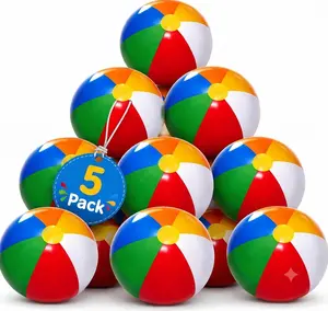5-Pack Rainbow Inflatable Beach Balls, Pool Inflatables, Summer Party Supplies, Outdoor Decor for Kids & Adults