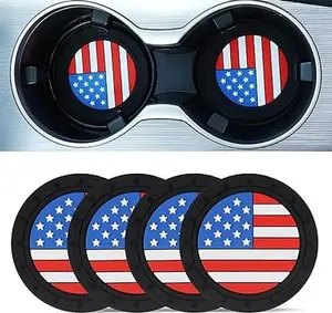 4PCS American Flag Car Coasters, Car Cup Holder Coaster Universal Non-Slip Cup Holders, Anti Scratch Insert Cup Coasters, Car Interior Accessories for Women and Men( Colorful)