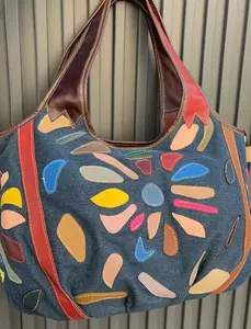 Soft and Durable Genuine Sheepskin Leather Women's Bag Casual Versatile Large Capacity Simple Tote Bag for Everyday Use with Colorful Patch Design