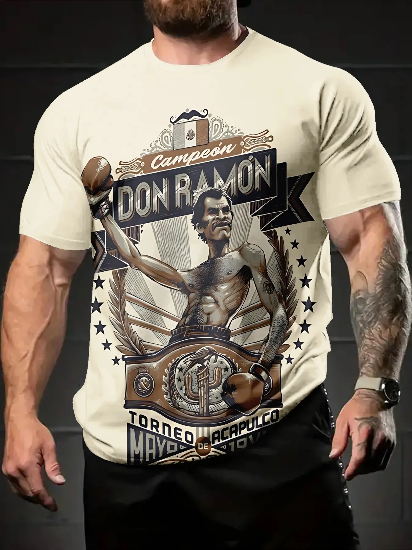 Mexican boxer Don Ramon 3D digital printed T-shirt, casual, Classic, Streetwear, Aesthetics, Menswear, versatile and Athletic men's sport round-neck short-sleeve, suitable for daily wear, a perfect holiday gift for men