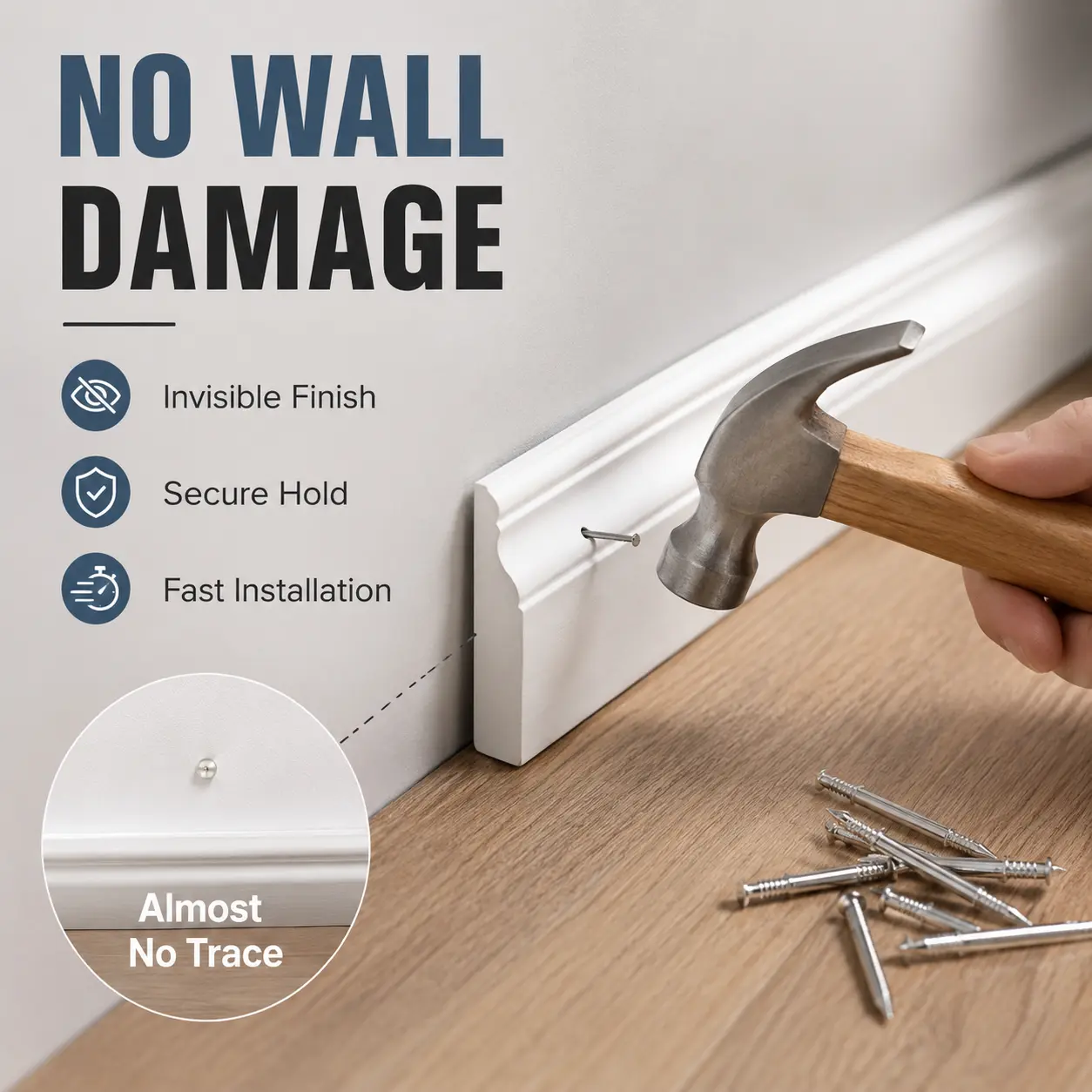 100-Piece Heavy Duty Invisible Double-Head Steel Trim Nails, Damage-Free Fastening Kit for Wall Panels, Baseboard (No Obvious Marks), No Damage