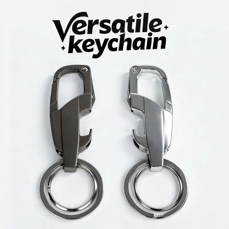 3-in-1 multifunctional keychain with folding utility knife and bottle opener, heavy-duty carabiner key holder for men