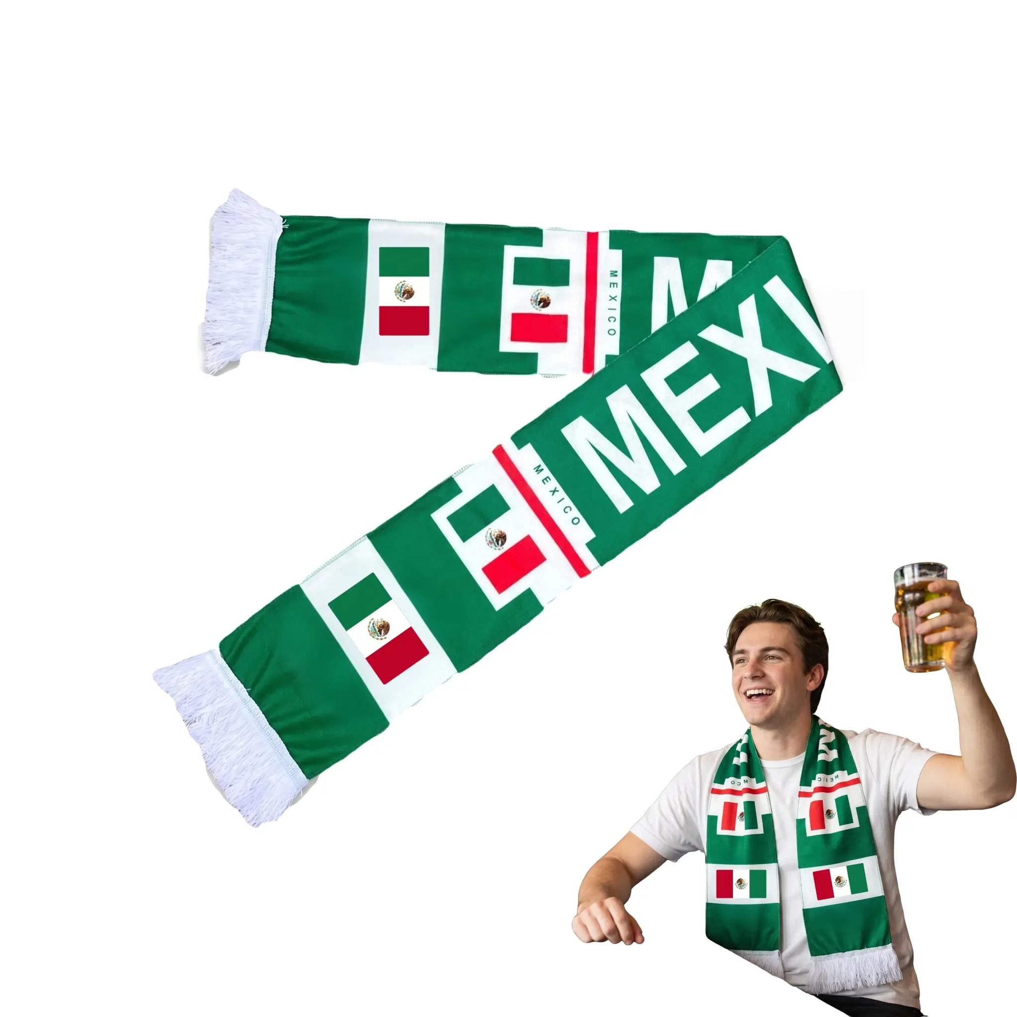 Mexico Flag Sports Towel & Classic Fan Cheer Scarf, 2-in-1 Lightweight Knit Blend with Exceptional Breathability for Game Day & Cultural Events, Durable Fringe Ends, High-Performance Sports Towel, Digital Print, Multi-Sport