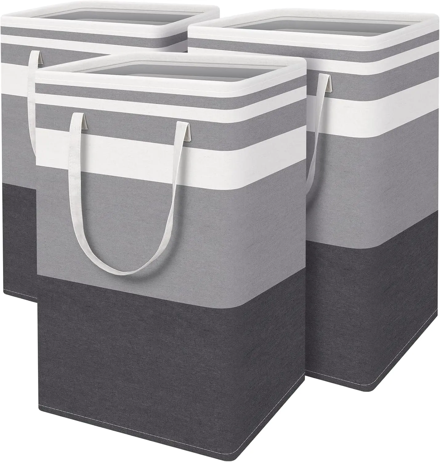 3-Pack Laundry Basket Freestanding & Waterproof Hamper Collapsible Tall Clothes Hamper with Easy Carry Handles for Family Dorm Gradient Grey 75L Large Capacity 15.9'' L x 12.0'' W x 24.0'' H