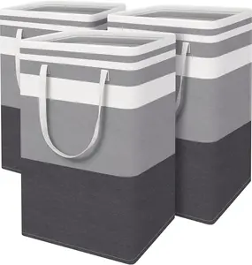 3-Pack Laundry Basket Freestanding & Waterproof Hamper Collapsible Tall Clothes Hamper with Easy Carry Handles for Family Dorm Gradient Grey 75L Large Capacity 15.9'' L x 12.0'' W x 24.0'' H