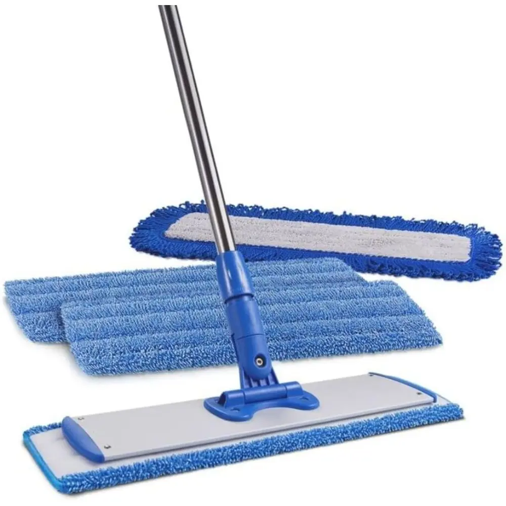18-Inch Lightweight Durable Stainless Steel Flat Mop with Adjustable Handle - No Bucket Required, 3 Washable Microfiber Pads, Multifunctional for Hardwood, Vinyl, Dust & Wet Mopping for Everyday Homes