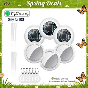 [Spring Deals] Tukio GPS Tracker(iOS Only) for Cars & Pets - Mini Clear Design, Weatherproof Case, Anti-Lost Device, Works with Apple Find My iOS Only, IP67 Waterproof, Replaceable Battery - Smart Key Finder Remote