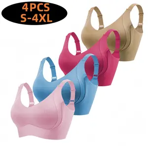 3/4PCS Seamless large-size underwear set of multiple pieces Womenswear Wireless Solid Soft Push Up Everyday Elegance Basic
