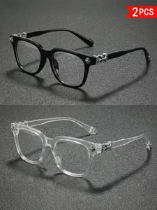 2PCS New Square Glasses, Unisex Stylish Light Luxury Elegant Artsy Business Frames, Available in Multiple Colors, Perfect Gift for Him, Suitable for Daily Wear an Photography Glasses, Square Eyeglass Frame