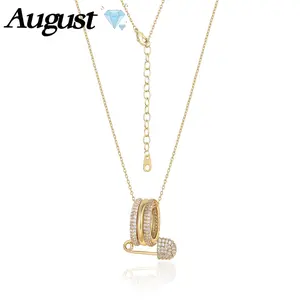 Men's and women's safety pin necklace cubic zirconia personality light luxury high-end with exquisite packaging