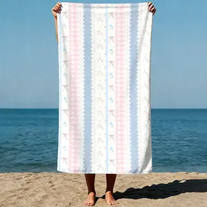 Vertical stripes with floral and gingham patterns, delicate and pastel, soft watercolor art style. Sand-Free Beach Towel | Ultra-Light Microfiber | Quick-Dry, Compact for Travel