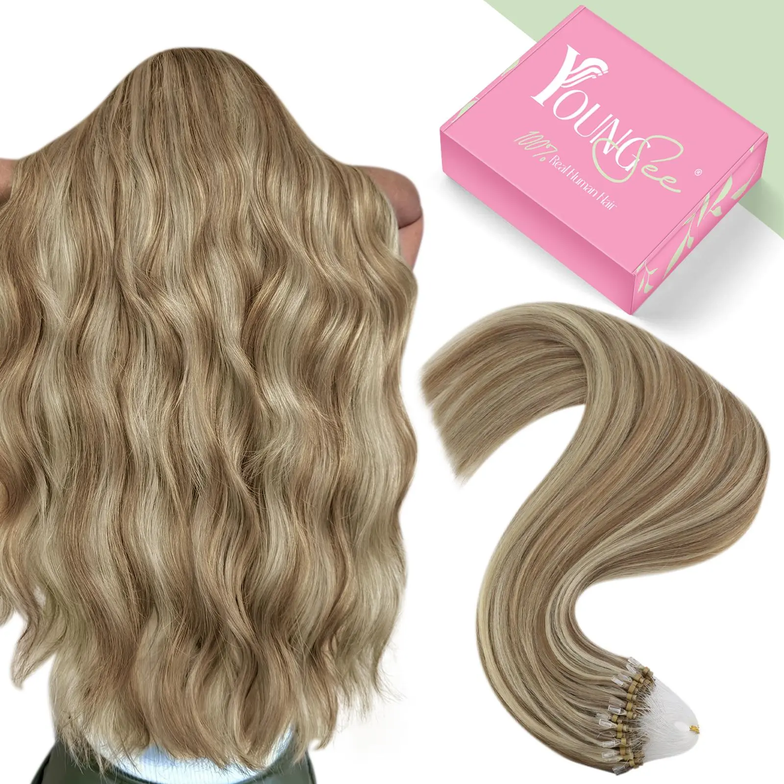 YoungSee 14-28 inches Micro Loop Hair Extensions Human Hair Soft and Silky Hair Extensions for Women Micro Ring Extension Human Hair 100% Real Human Hair #summerwins #DealsForYouDays Raw Hair Bundles Natural Wavy Hair