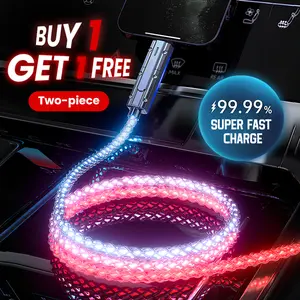 Buy 1 Get 1 Free！Glowing 4-in-1 Cable with RGB LightEffects PD 60W Fast Charging for iPhone15/14/Samsung/Android Durable Alloy Construction Lights Up While You Charge