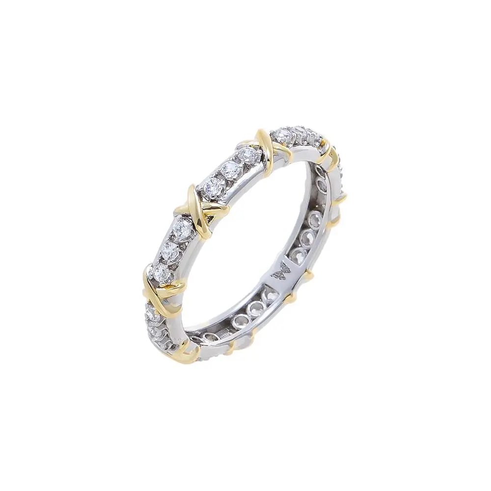 Cubic Zirconia Jewelry Fashion Ring, 2-Tone Look Eternity Shape Metal Band