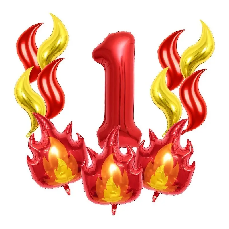 12 Pcs Fire Flame Balloons Set with Number Balloons, Firefighter Theme Decor for Birthday Parties, Events & Home Decorations