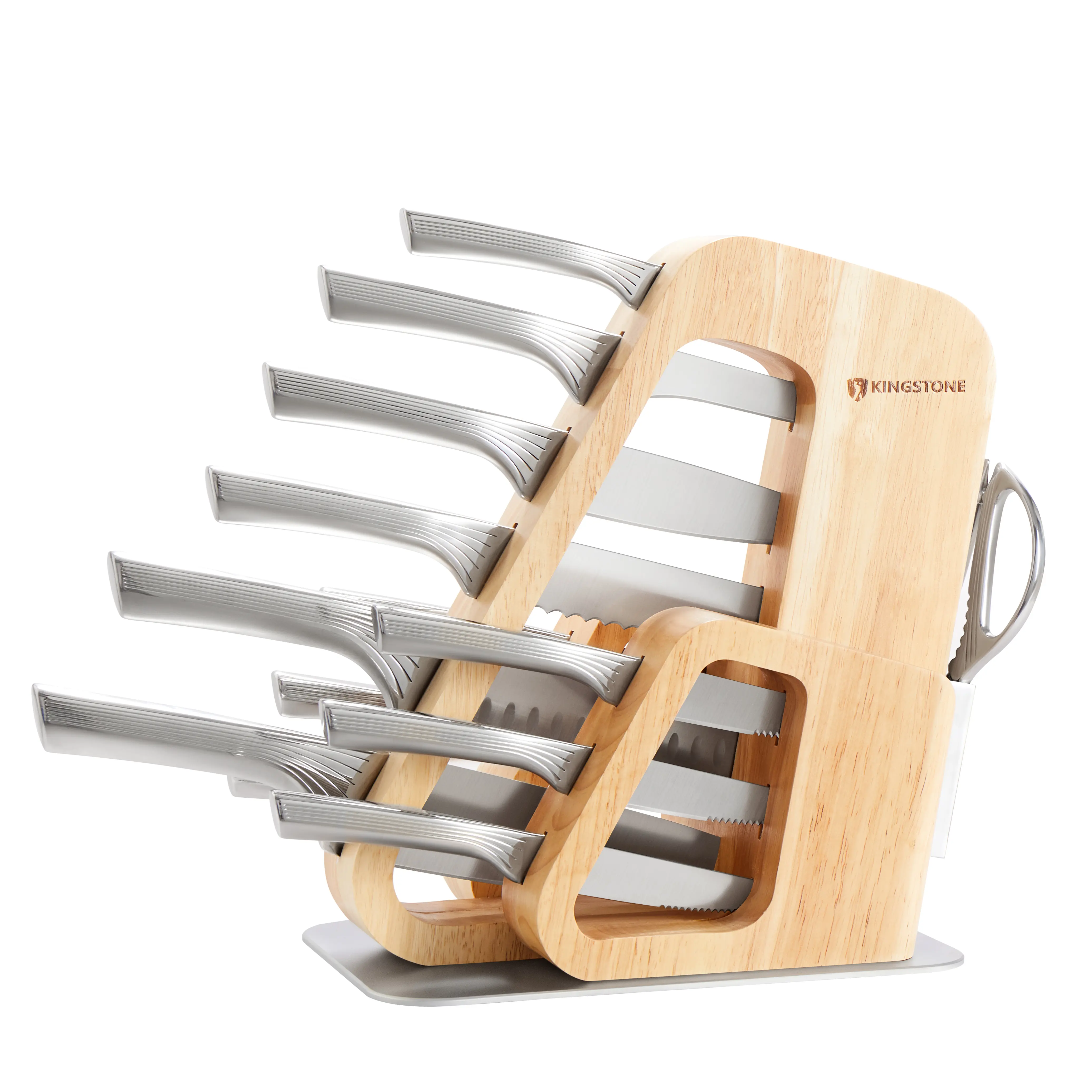 KINGSTONE Stylish & Practical 14-Piece German Stainless Steel Knives Kitchen Set with Storage Block, Built-in Sharpener, Dishwasher-Safe Kitchenware for Household Cooking, Model 2188