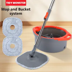 [2025 Upgraded] Spin Mop Bucket System Set with Self Separation Dirty and Clean Water System, Self Wringing 360° Rotating, Mop Pads Refill Include