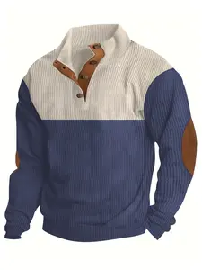 Men's color-blocked casual Knit hoodie, autumn and winter half-zipper long-sleeve jacket, loose collar autumn inner wear clothing