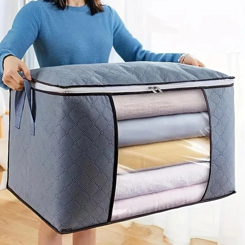 Large Plastic Storage Bag Organizer with Reinforced Handle, Transparent Window, Durable Zipper, Multi-Purpose Rectangular Closet Container Bedding Organizer Storage, Bedding Storage Bags, Multipurpose Storage Bag