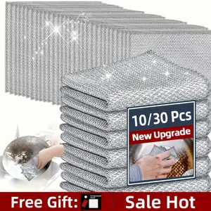 10/30/50/100 Pcs Of Double Layer Metal Wire Cleaning Cloths, Multi Purpose Non Scratch Stainless Steel Rags, Metal Miracle Cleaning Pads, Reusable Steel Wire Dish Cloths For Kitchens, Sinks, Pots And Dry And Wet Cleaning