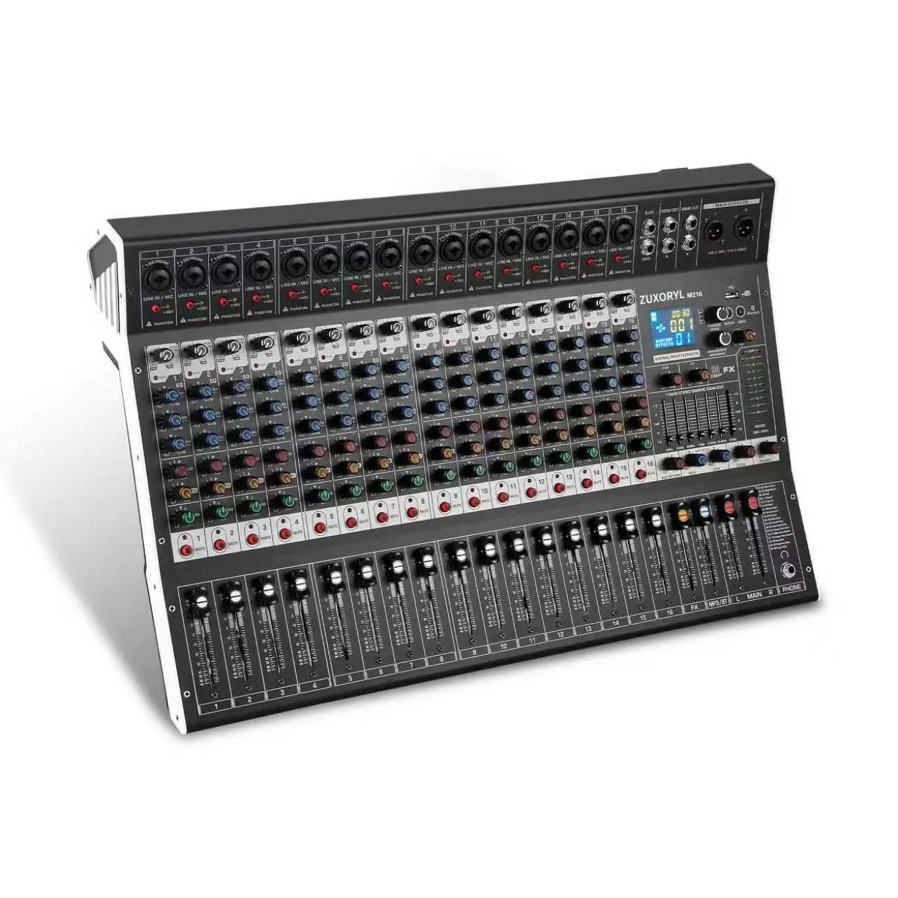 16-Channel Professional Live Audio Mixer - Karaoke System, Smartphone Sound Control Mixer with Digital USB, Wireless Bluetooth, Echo Delay Effect, 48V Phantom Power, Stereo Output for Recording, Podcasting
