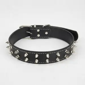 Stylish PU Leather Dog Collar with Spikes & Rivets – Anti-Bite, Soft & Adjustable Training Collar for Medium Large Dogs