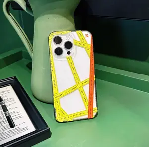 Off White Inspired Clear Yellow Caution Tape Phone Case for iPhone 13/13 Pro/13 Pro Max/14 Pro and 14 Pro Max with 360° Shock-Absorbing Coverage