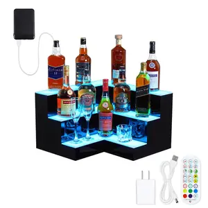 【GARVEE】LED Lighted Liquor Bottle Display Shelf 3 Steps 20 Inches Liquor Shelf With RF Remote & App Control Acrylic Drink Shelves Multicolor Lighting Bar Shelves for Liquor Bottle Alcohol Display Shelf Stand