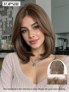 13x6 Lace Front Wig Ash Brown Bob | Glueless & Breathable Stylist Friendly Wig | Heat Resistant Straight Synthetic Wig Lace Frontal Wigs