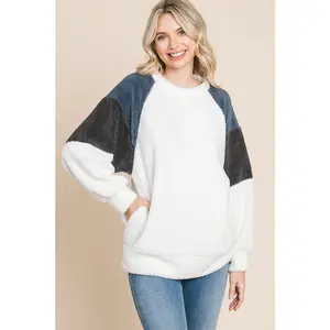 Culture Code Color Block Faux Fur Raglan Sleeve Sweatshirt