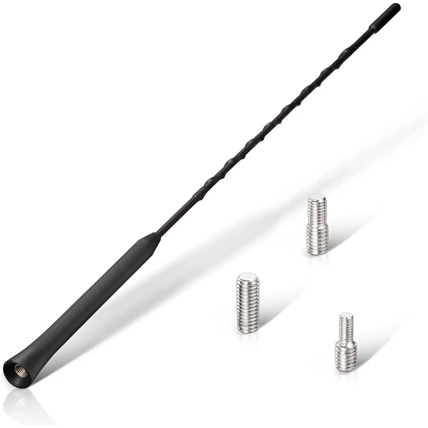Automotive 16-in Roof-Mount Car Radio Antenna Replacement, Universal AM/FM Mast with Flexible Rubber Body Resists Damage, M4-M5-M6 Threaded Adapters, Roof-Mount Fits Most Cars