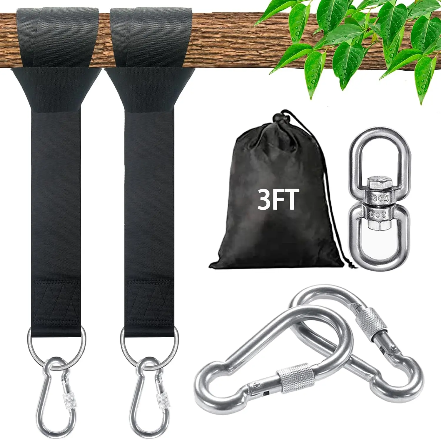 Tree Swing Straps Hanging Kit - 3FT/8FT/15FT/20FT/30FT,  & Durable - Holds Up to 5000lbs - Adjustable Tree Swing Straps Fit for All Swings, Hammocks, Safer & Easy Installation(3 FT)