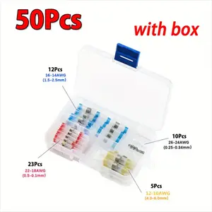 50pcs/100pcs Heat Shrink Tubing, Waterproof Solder Seal Connectors, Wire Cable Terminal Kit, Contact Welding Connectors, Durable Reliable Connectors, Terminal Plug Kit for Car Boat Truck Repair, Waterproof Protective Connectors