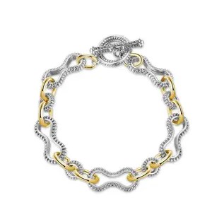 Aprilery Cable Link Bracelet – Two-Tone Bangle with Toggle Clasp for Women, Designer-Inspired Jewelry
