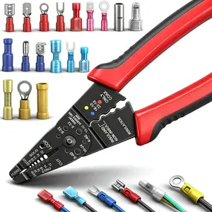 Red Wire Crimping tool Wire crimper,stripper and cutter for insulated/Bare/Heat Shrink connectors(22-10 AWG) Multifunctional Cable Stripper and Crimping tool