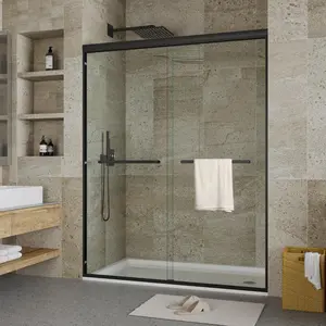 Shower Door 60"W×72"H, Semi-Frameless Sliding Shower Door with Handle and Towel Bar, Reversible Shower Doors with 5/16"(8mm) Tempered Glass and Explosion-Proof Film