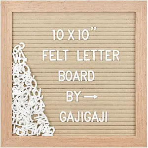 Felt letter board with 294 letters, numbers, and symbols - 10x10inch Replaceable message board, with wooden frame, wall-mountable (beige)