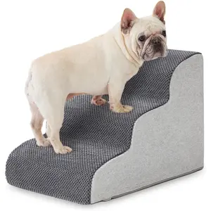Pet Stairs for Small Dogs 15.7" H -  Stairs for Couch and Bed, 35D   Steps Ramp with Non-Slip Bottom Grey, 3 Steps