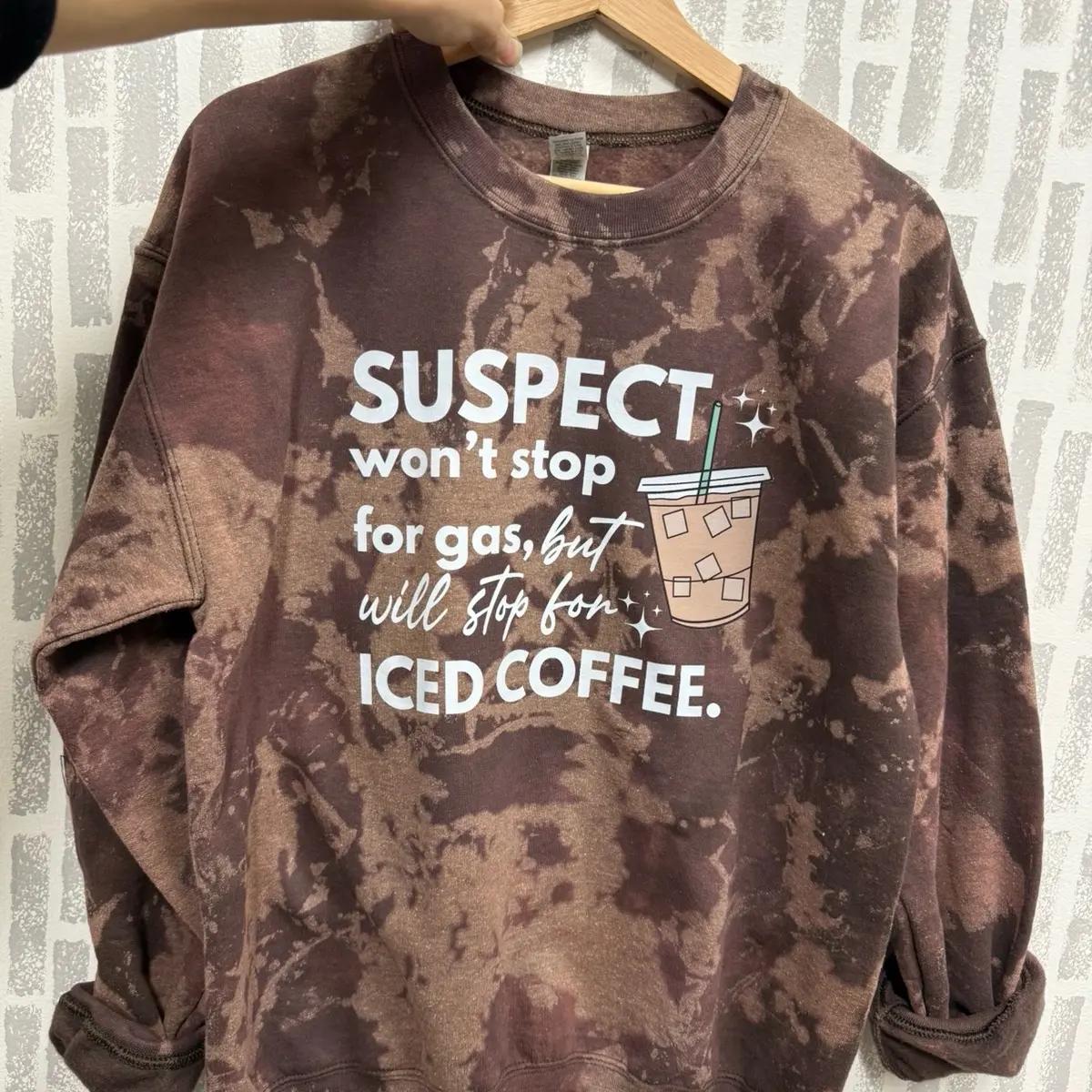 *Made to Order* Suspect won’t stop for gas but will stop for iced coffee crewneck. Suspect challenge crewneck.